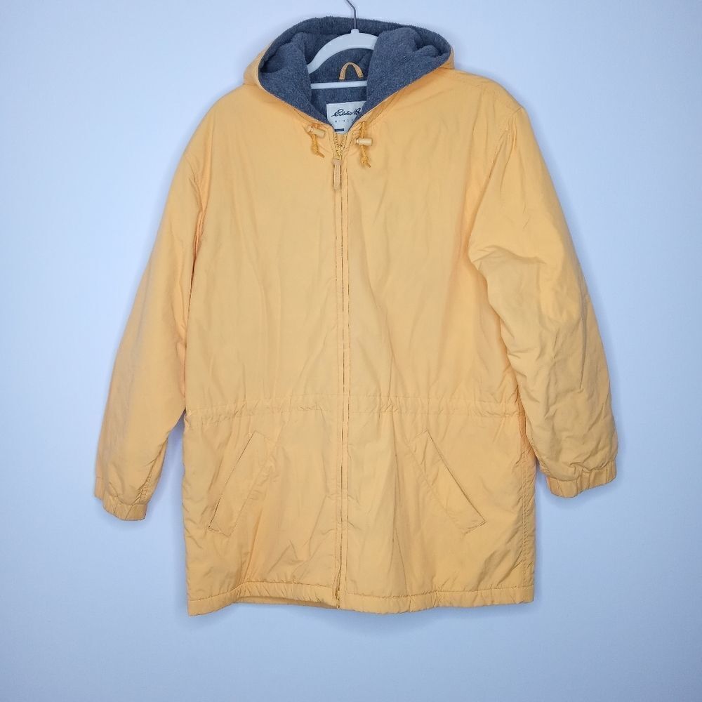 Eddie Bauer yellow jacket with gray fleece lining size small